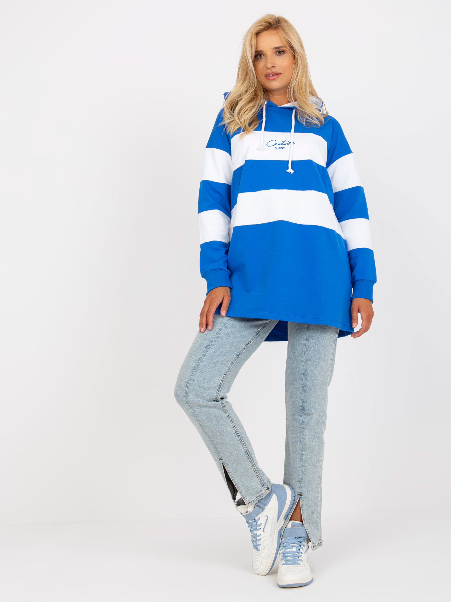 Modro-biela pruhovaná mikina s kapucňou -RV-BL-8074.98-white-blue Veľkosť: S/M