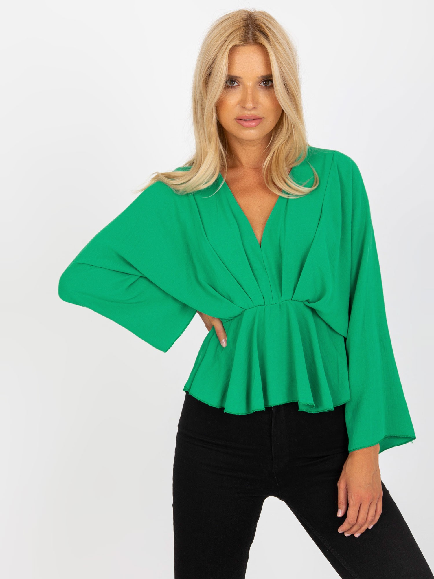 Zelená blúzka Raquel v "kimono" strihu DHJ-BZ-11979.67-gren Veľkosť: ONE SIZE