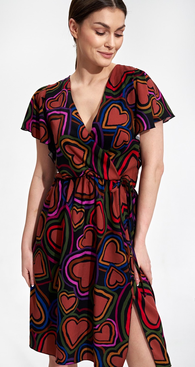 Farebné šaty so vzorom sŕdc M873 Pattern 136 Veľkosť: S/M