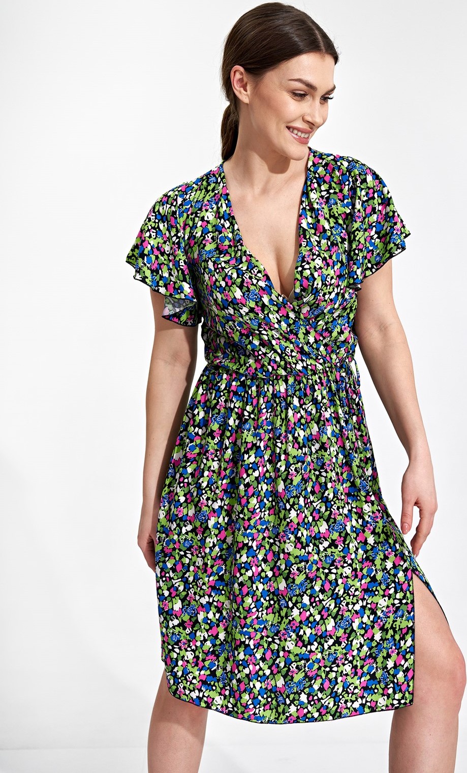 Farebné šaty so vzorom bodiek M873 Pattern 137 Veľkosť: L/XL