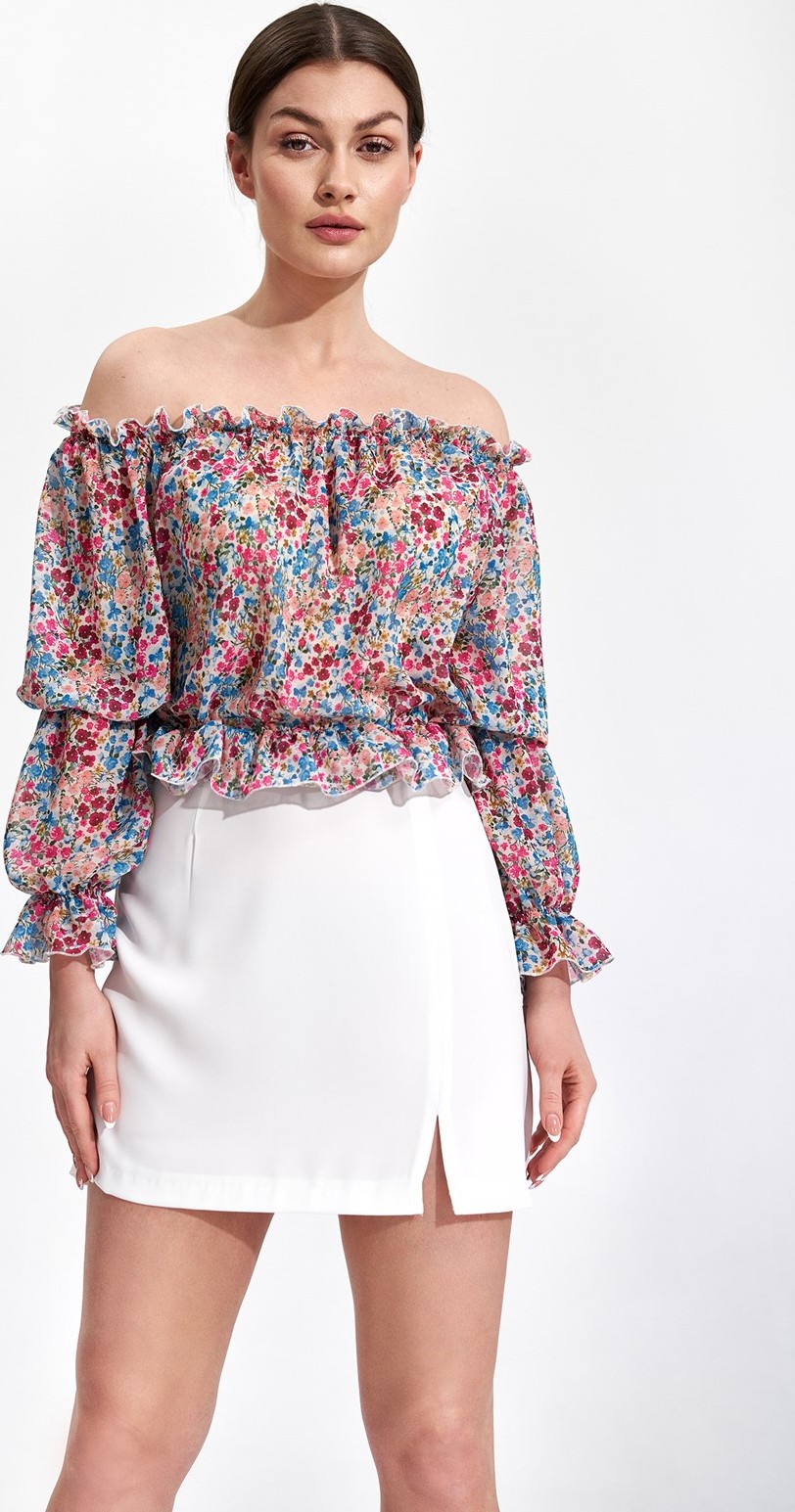 Smotanová sukňa s rozporkom M866 Ecru Veľkosť: L