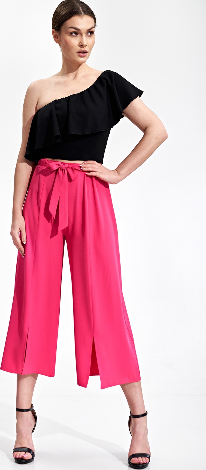 Ružové široké letné nohavice s rozporkami M860 Pink Veľkosť: S