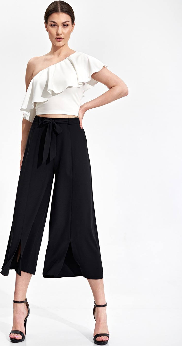 Čierne široké letné nohavice s rozparkami M860 Black Veľkosť: L