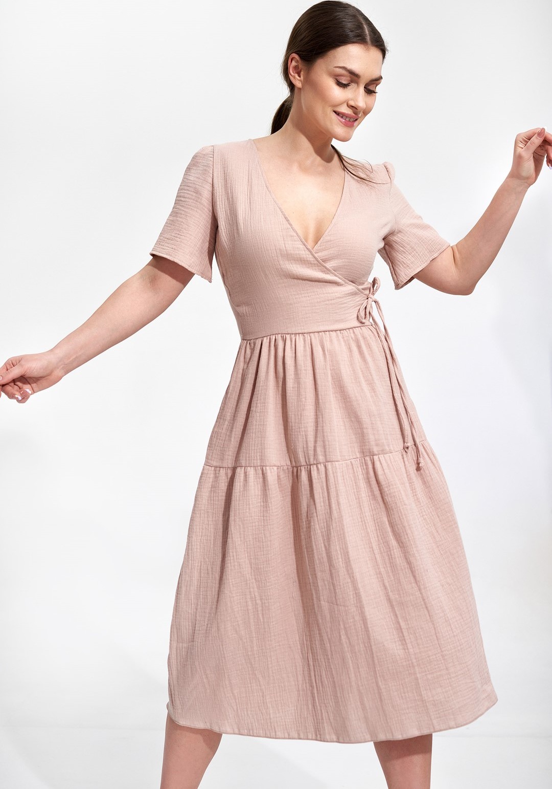 Béžové ľahké letné šaty M872 Beige Veľkosť: S