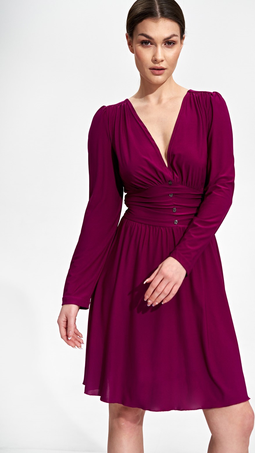 Tmavoružové šaty v retro štýle M861 Dark Pink Veľkosť: S