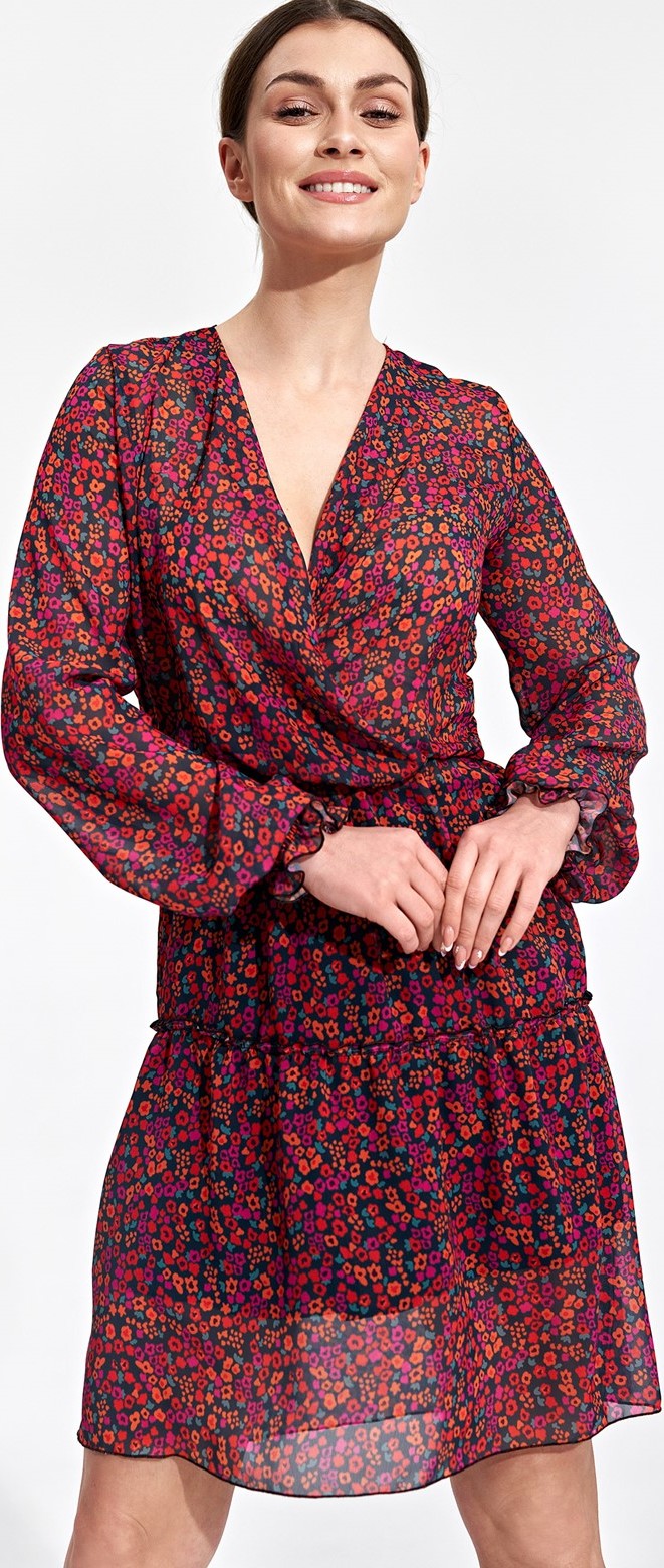 Vínové šifónové šaty s kvetmi M859 Pattern 134 Veľkosť: S/M