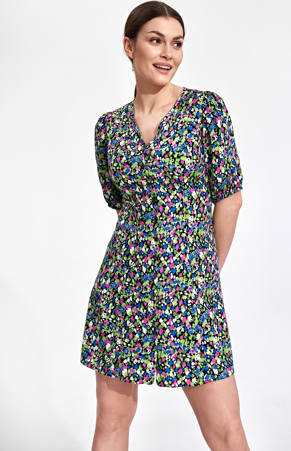 Farebné mini šaty s bodkami M881 Pattern 137 Veľkosť: S