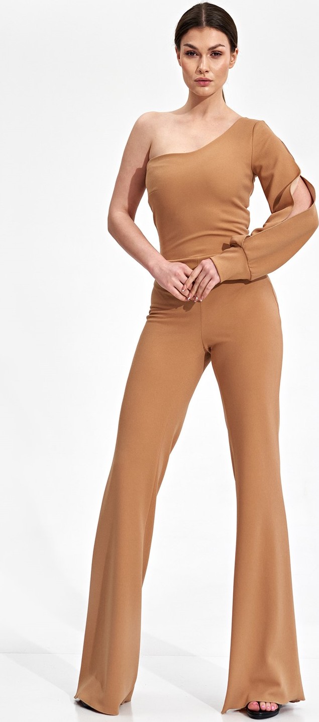 Hnedý elegantný overal s jedným rukávom M870 Beige Veľkosť: M