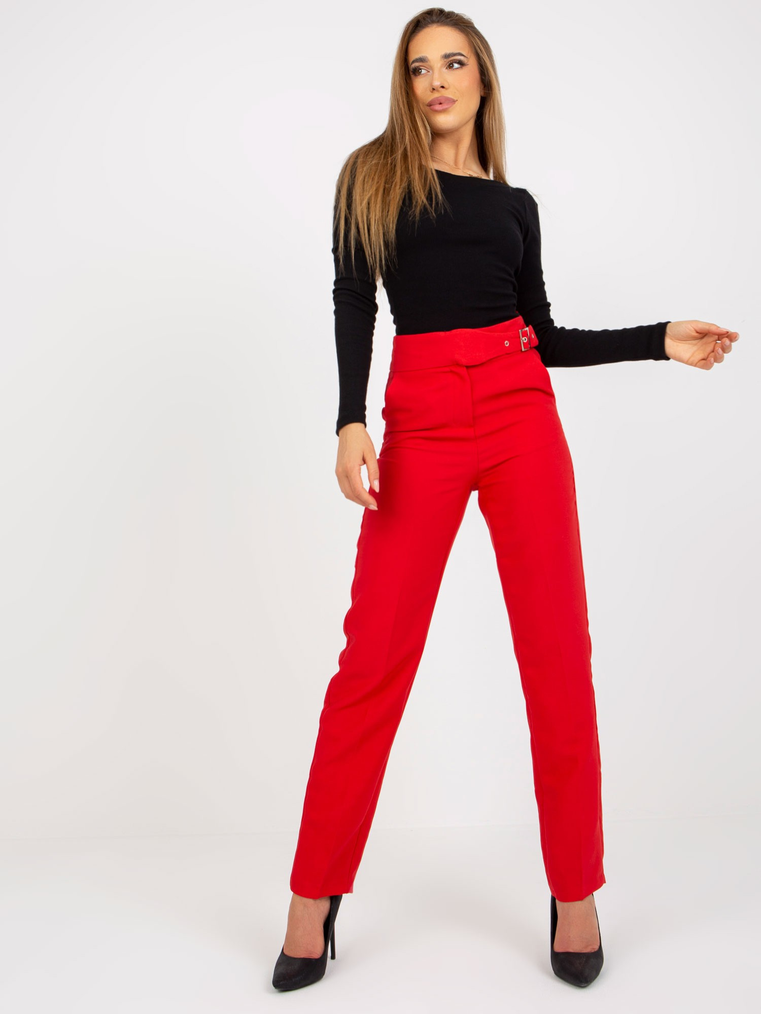 Červené elegantné nohavice -BR-SP-113.59-red Veľkosť: 34