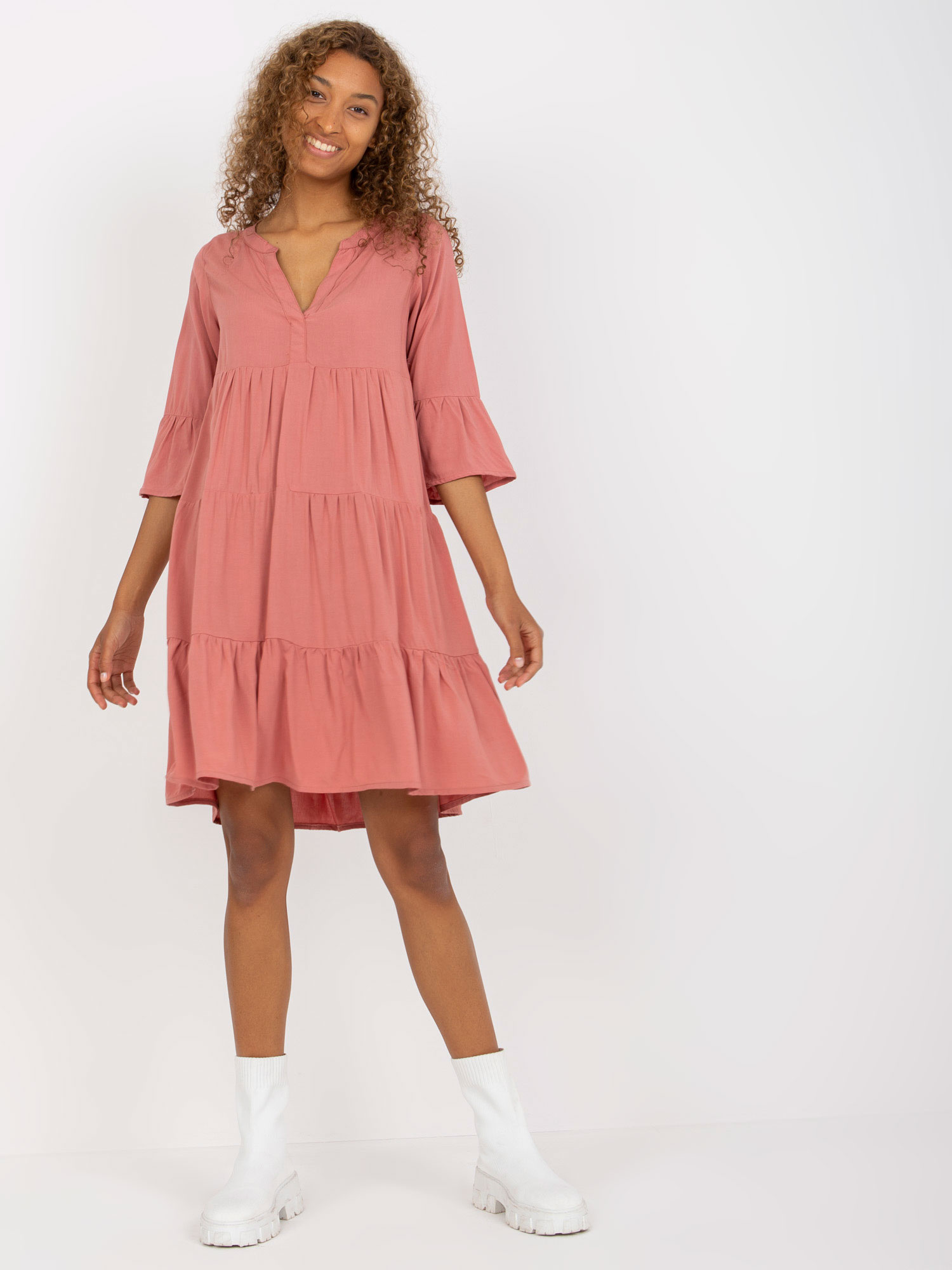 Tmavoružové volánikové šaty D73761M30214A3-dark pink Veľkosť: S