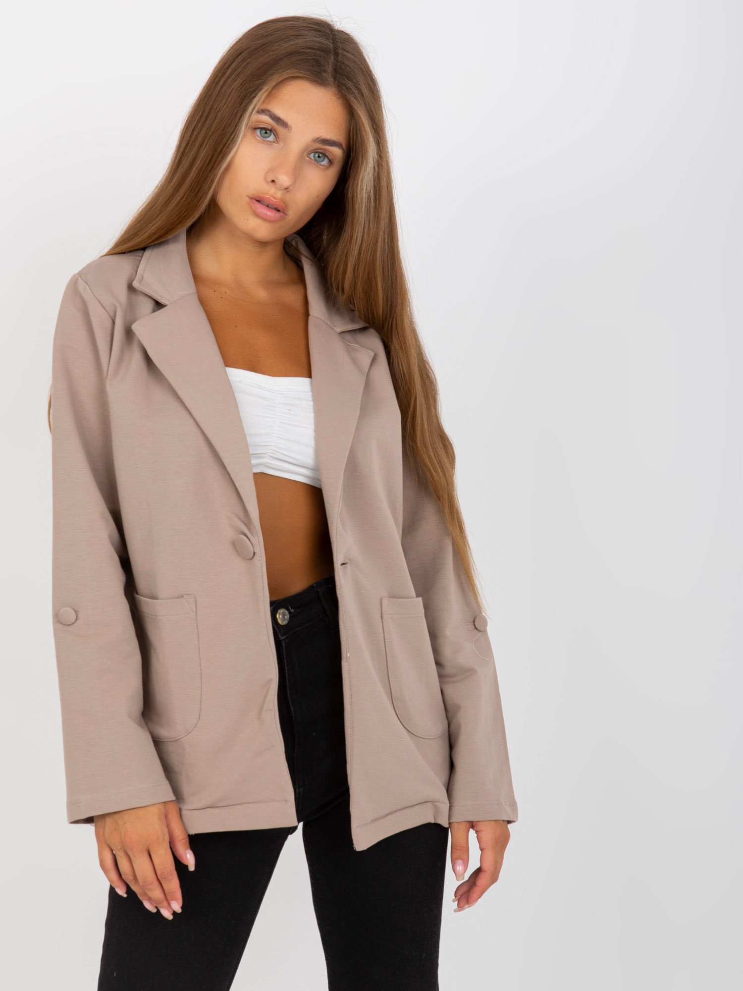 Tmavobéžové ležérne sako RV-MA-8071.19P-dark beige Veľkosť: S