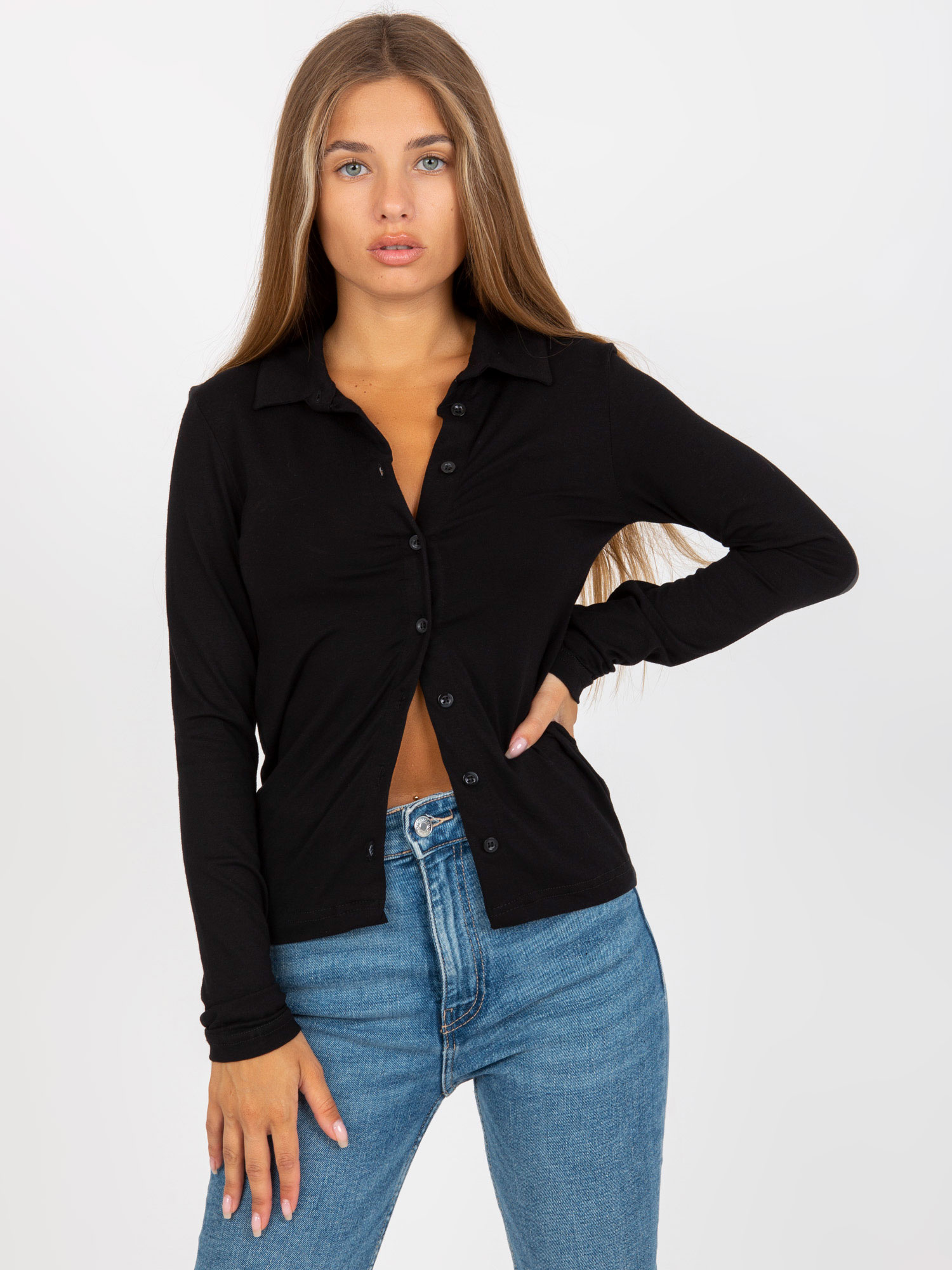 Čierna ležérna košeľa RV-KS-7999.12P-black Veľkosť: S