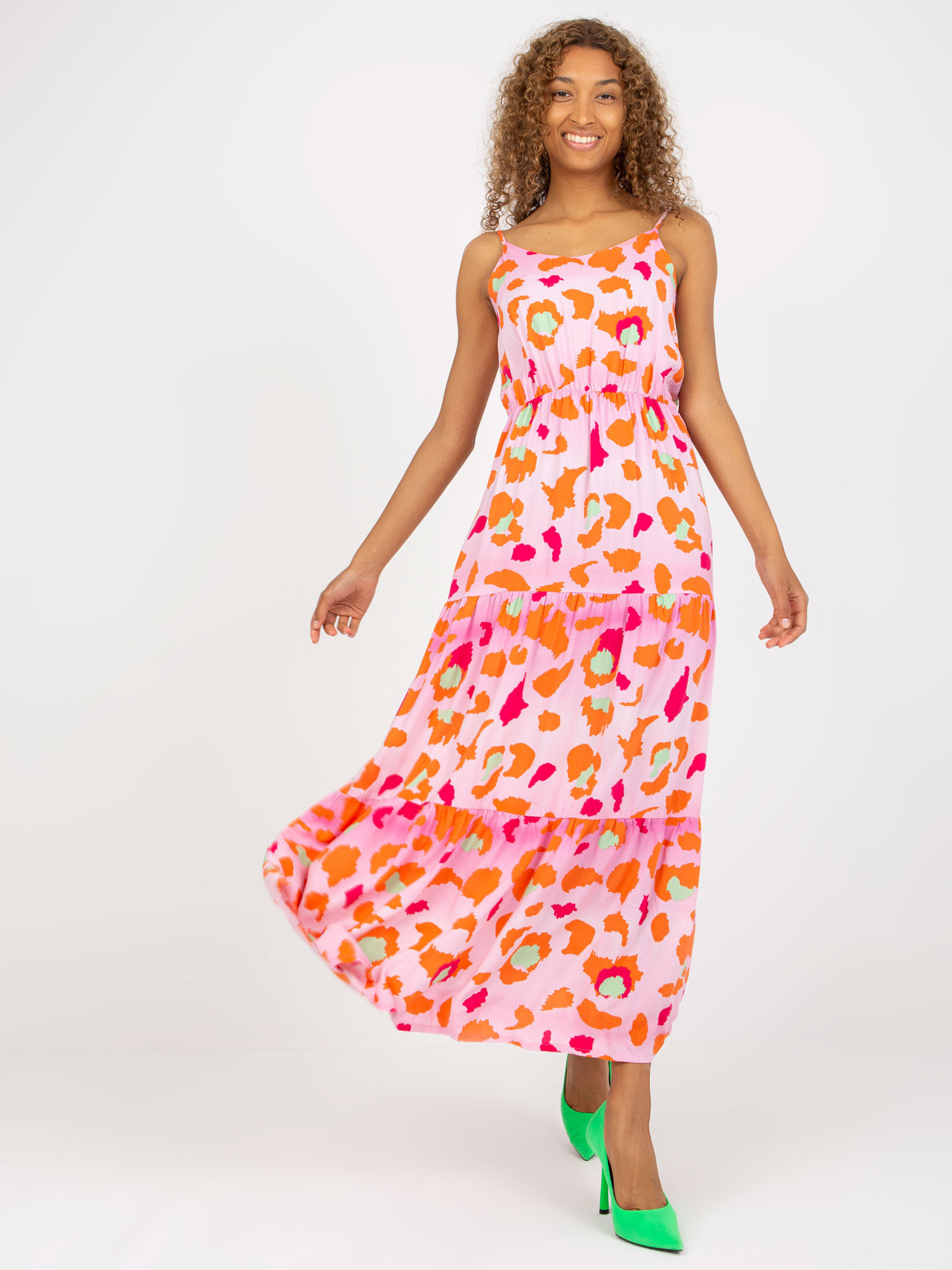 Svetloružové vzorované maxi šaty -D73781M30313A-light pink Veľkosť: XL