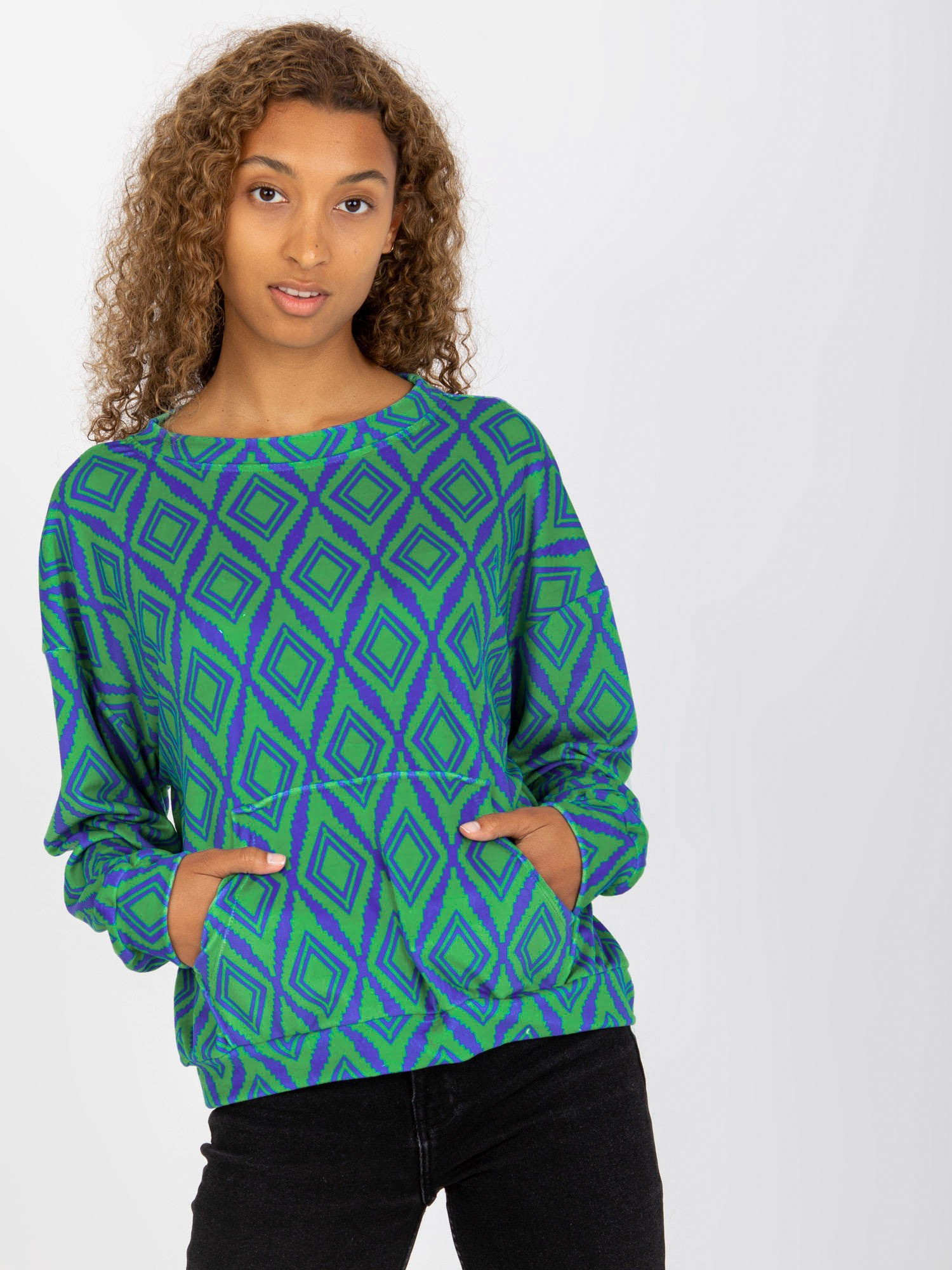 Zelená vzorovaná mikina s klokaním vreckom RV-BL-8188.50-green Veľkosť: S/M