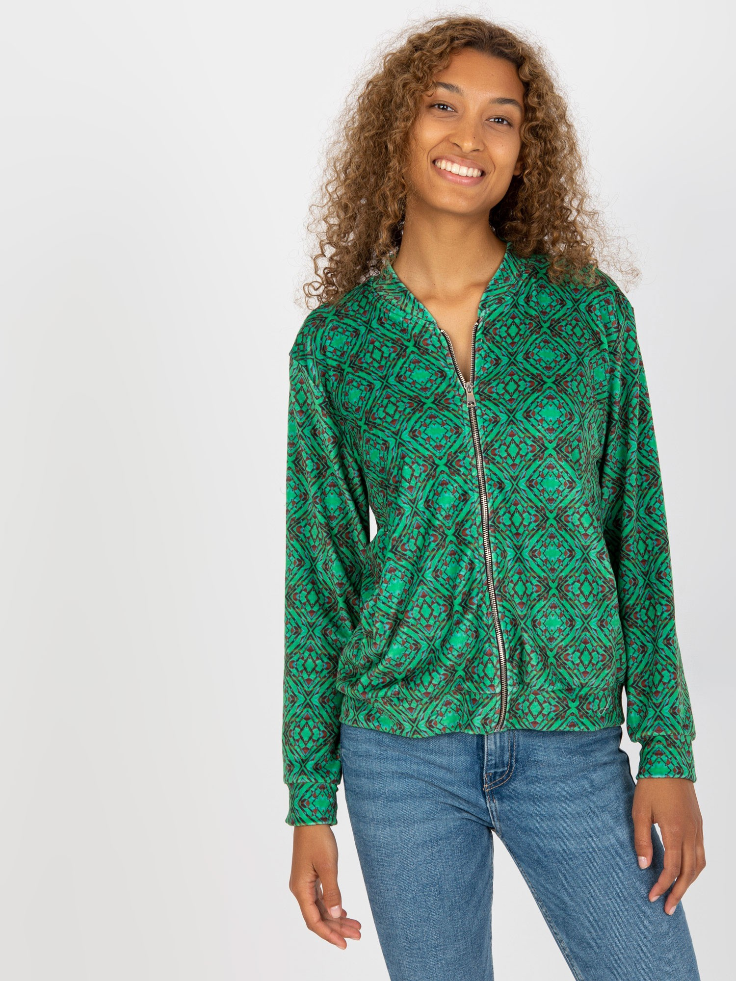 Zelená vzorovaná bomber mikina -RV-BL-8185.86-green Veľkosť: S/M