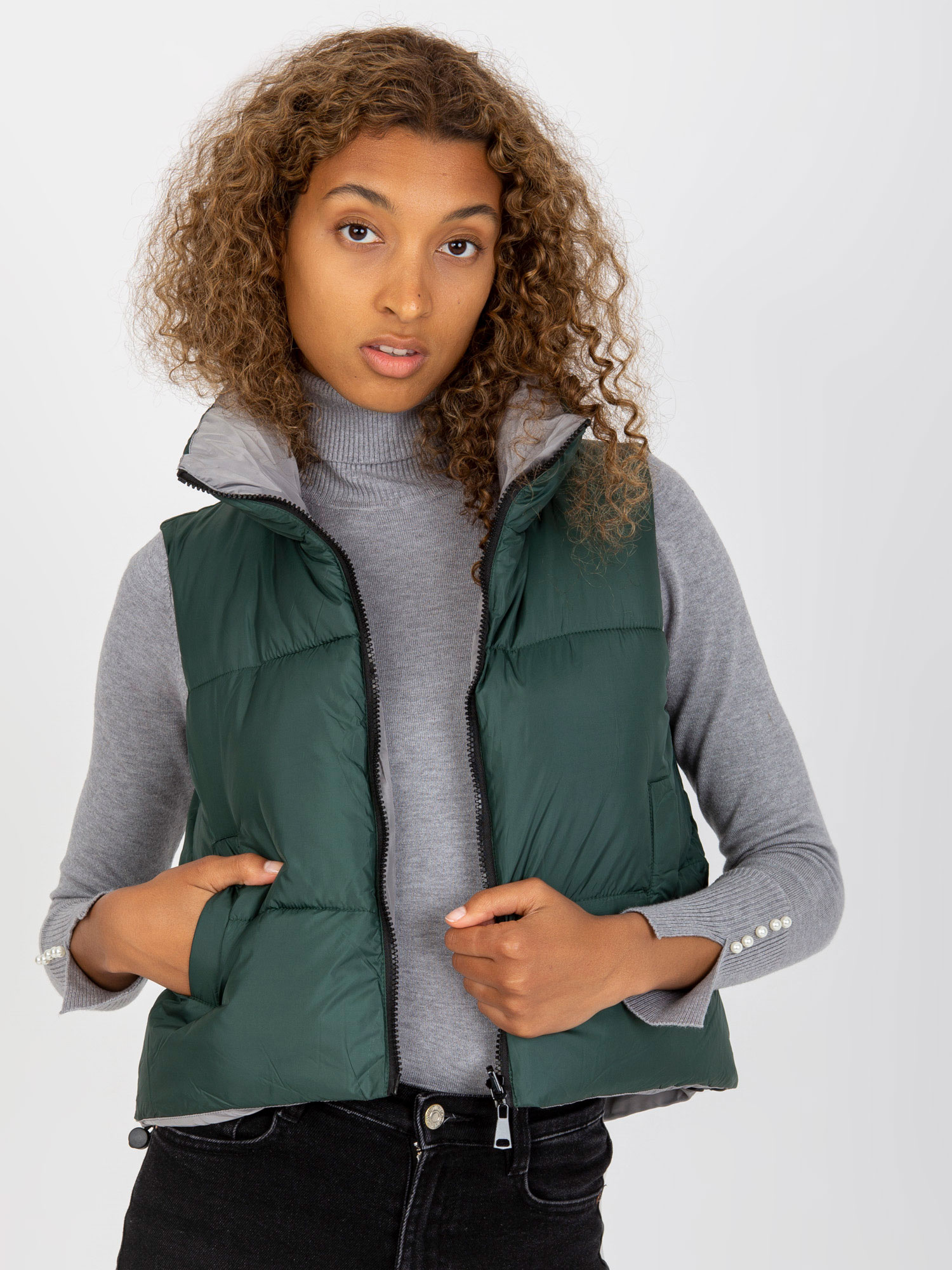 Tmavozelená skrátená vesta NM-KZ-D2-3836-33/-61.43P-dark green Veľkosť: L