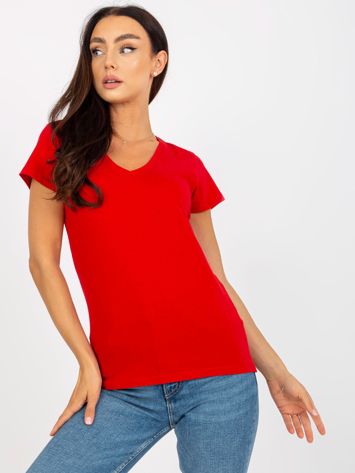 Červené tričko s výstrihom do V -B-012.79P-red Veľkosť: XL