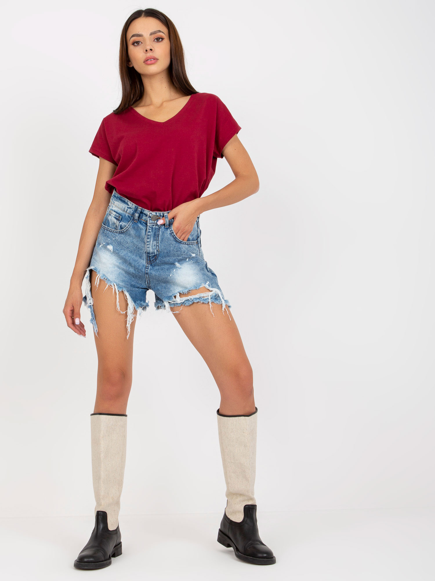 Vínové tričko s výstrihom do V B-014.04X-bordo Veľkosť: XS