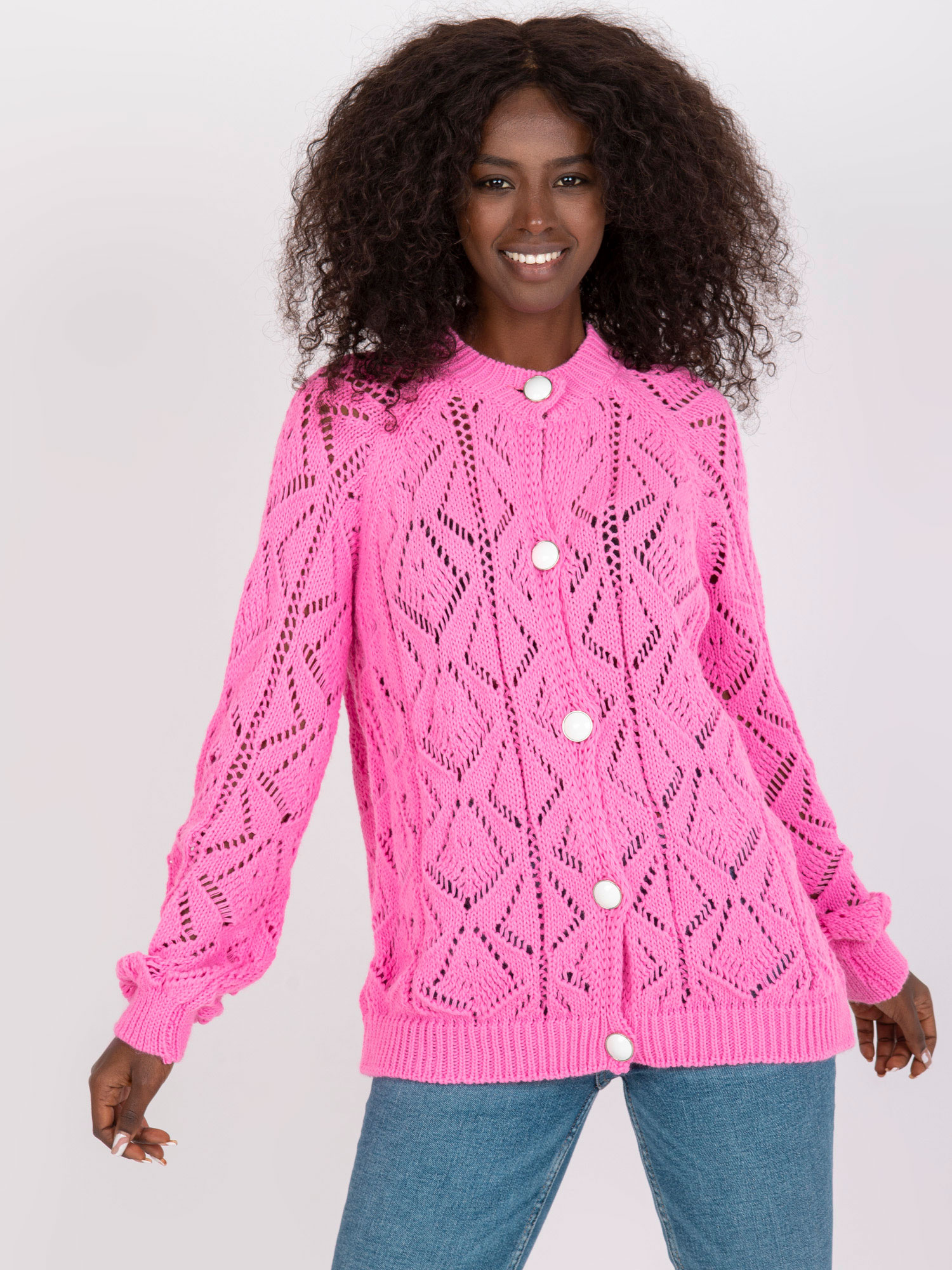 Ružový ľahký háčkovaný svetrík LC-SW-0243.06-pink Veľkosť: ONE SIZE