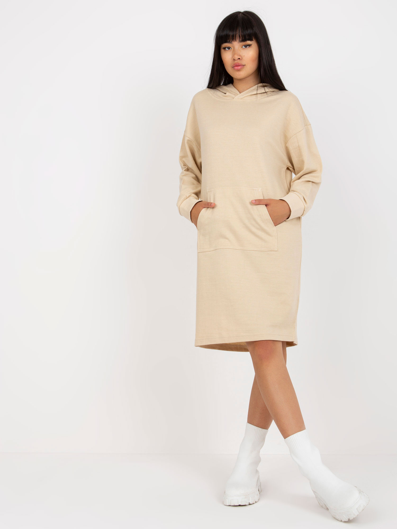 Svetlobéžové mikinové šaty D10044C30296A-light beige Veľkosť: S