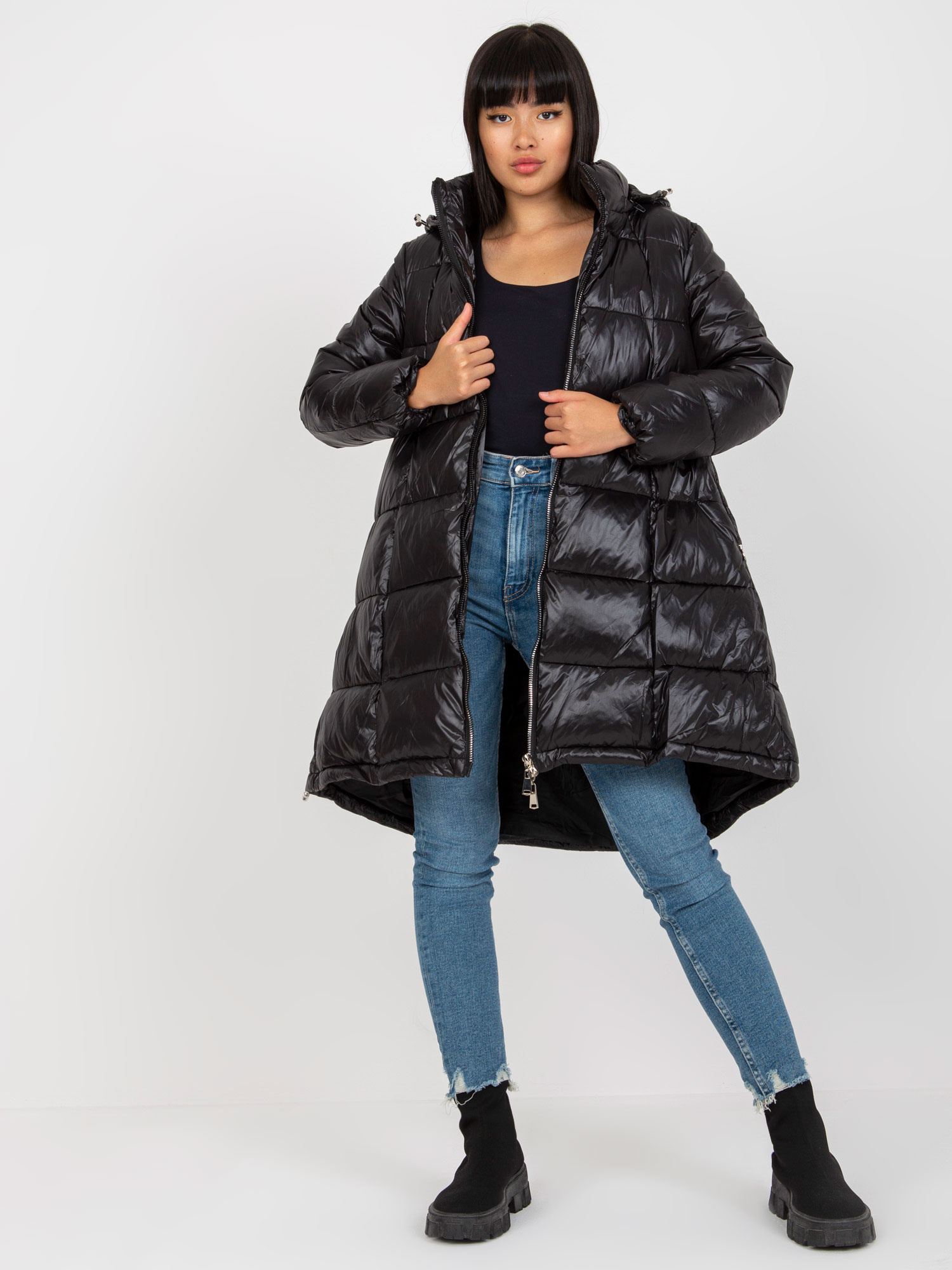 Čierna dlhá prešívaná bunda NM-KR-P22-6653-1.97P-black Veľkosť: S