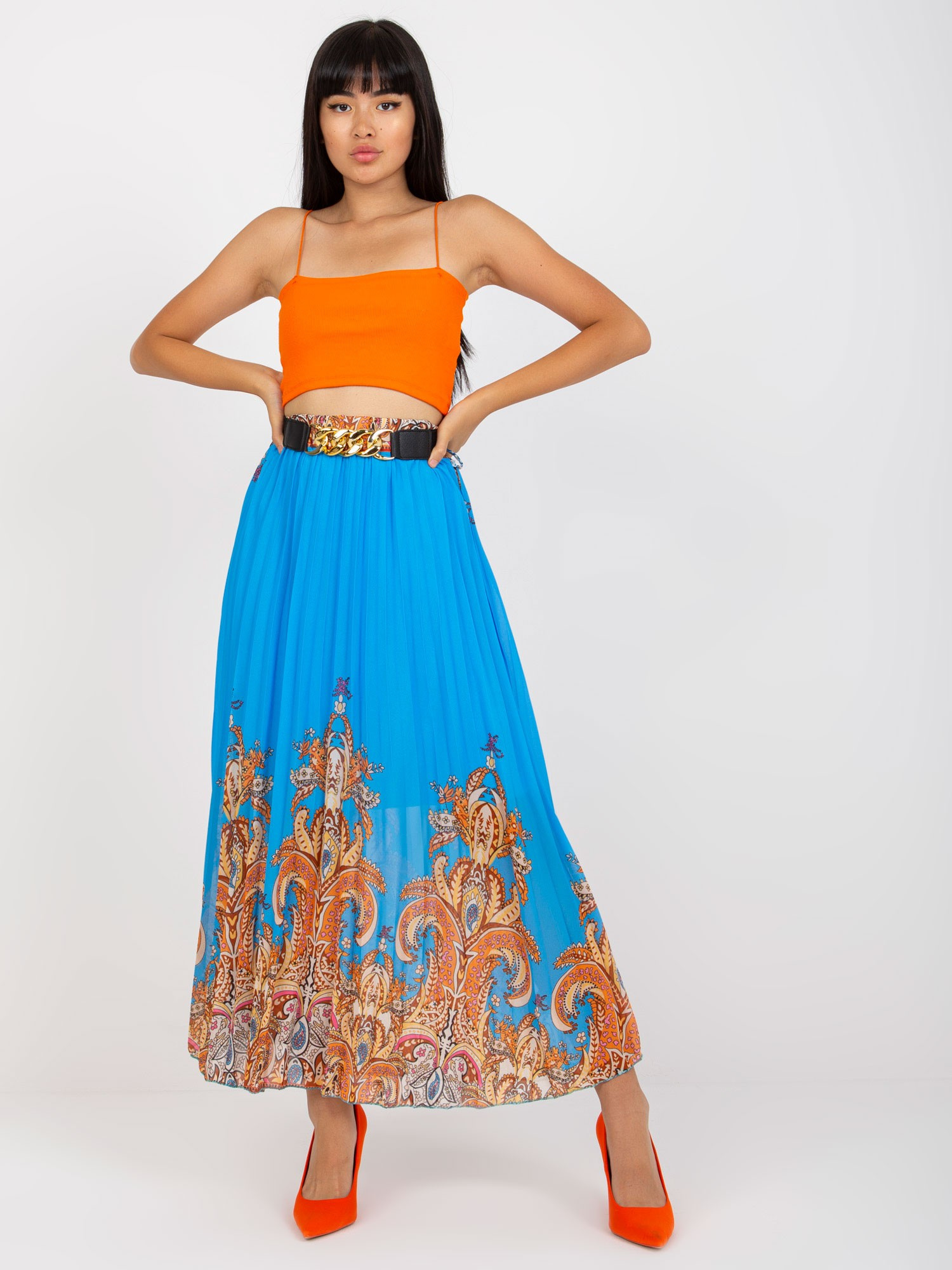 Modrá plisovaná sukňa so vzorom DHJ-SD-10620B.43-blue Veľkosť: ONE SIZE