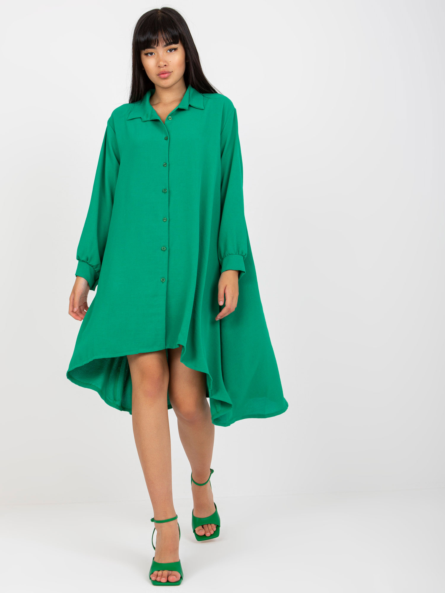 Zelené košeľové midi šaty -DHJ-SK-15092.57P-green Veľkosť: ONE SIZE