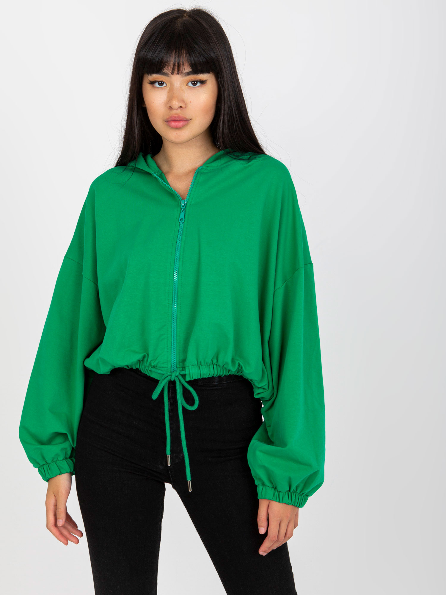 Zelená mikina s viazaním v páse -RV-BL-8081.36P-green Veľkosť: L/XL
