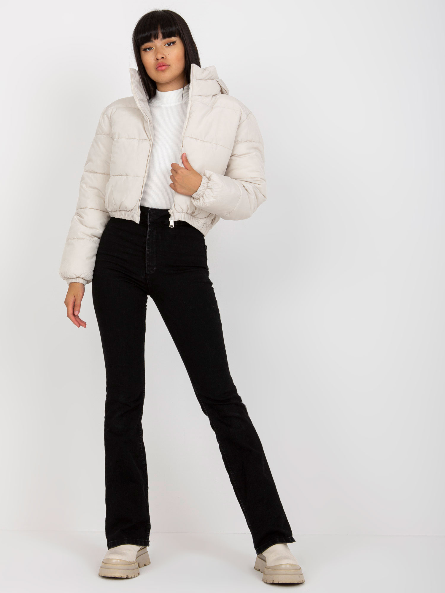 Svetlobéžová skrátená crop bunda NM-KR-P21-7930.15-light beige Veľkosť: L