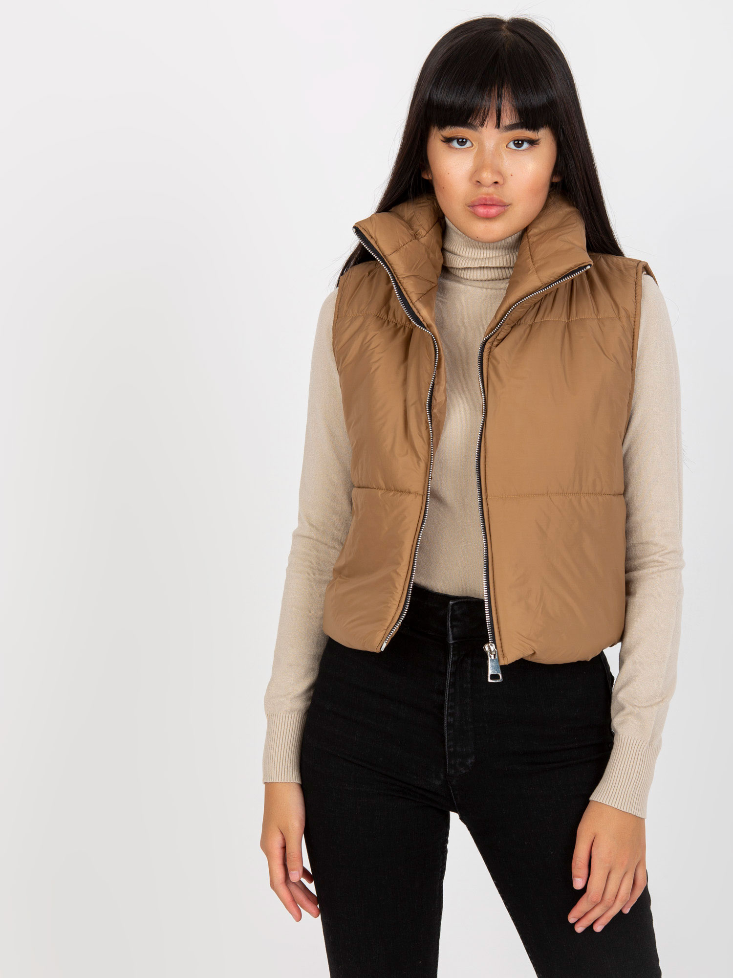 Svetlohnedá skrátená vesta TW-KZ-BI-82230.19-light brown Veľkosť: ONE SIZE
