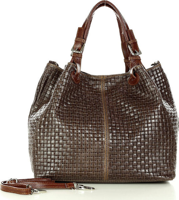 MAZZINI tmavohnedá tkaná kožená shopper kabelka (s147h) Veľkosť: ONE SIZE