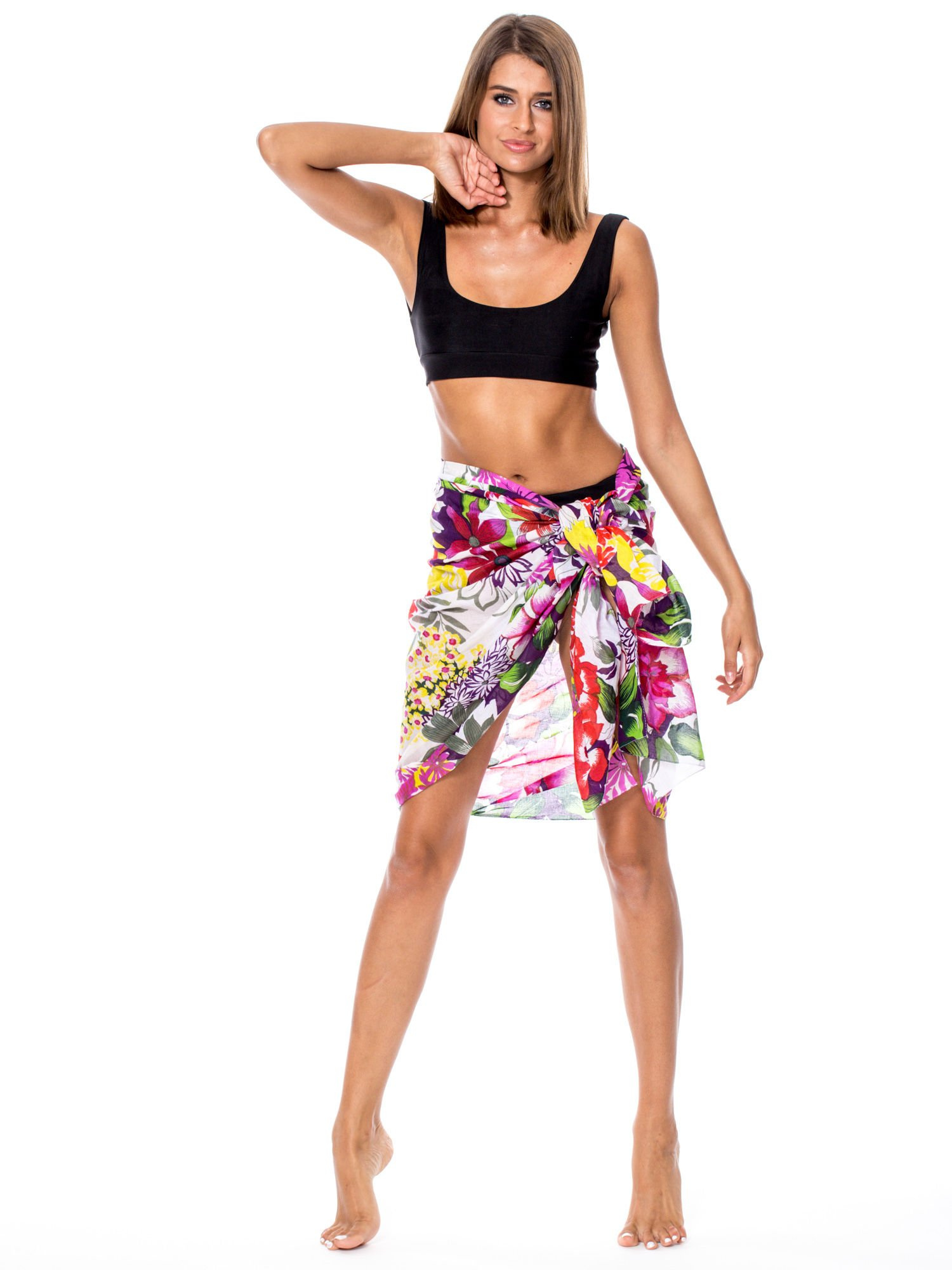 Bielo-fialové kvetované Pareo -AT-PO-180300.75-purple Veľkosť: ONE SIZE