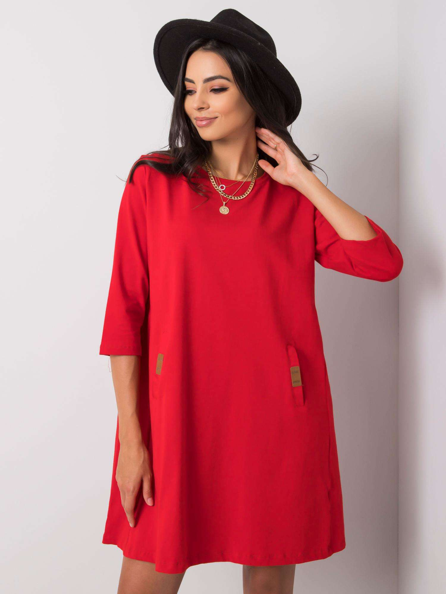 Červené dámske voľné šaty RV-SK-6274.36P-red Veľkosť: S/M