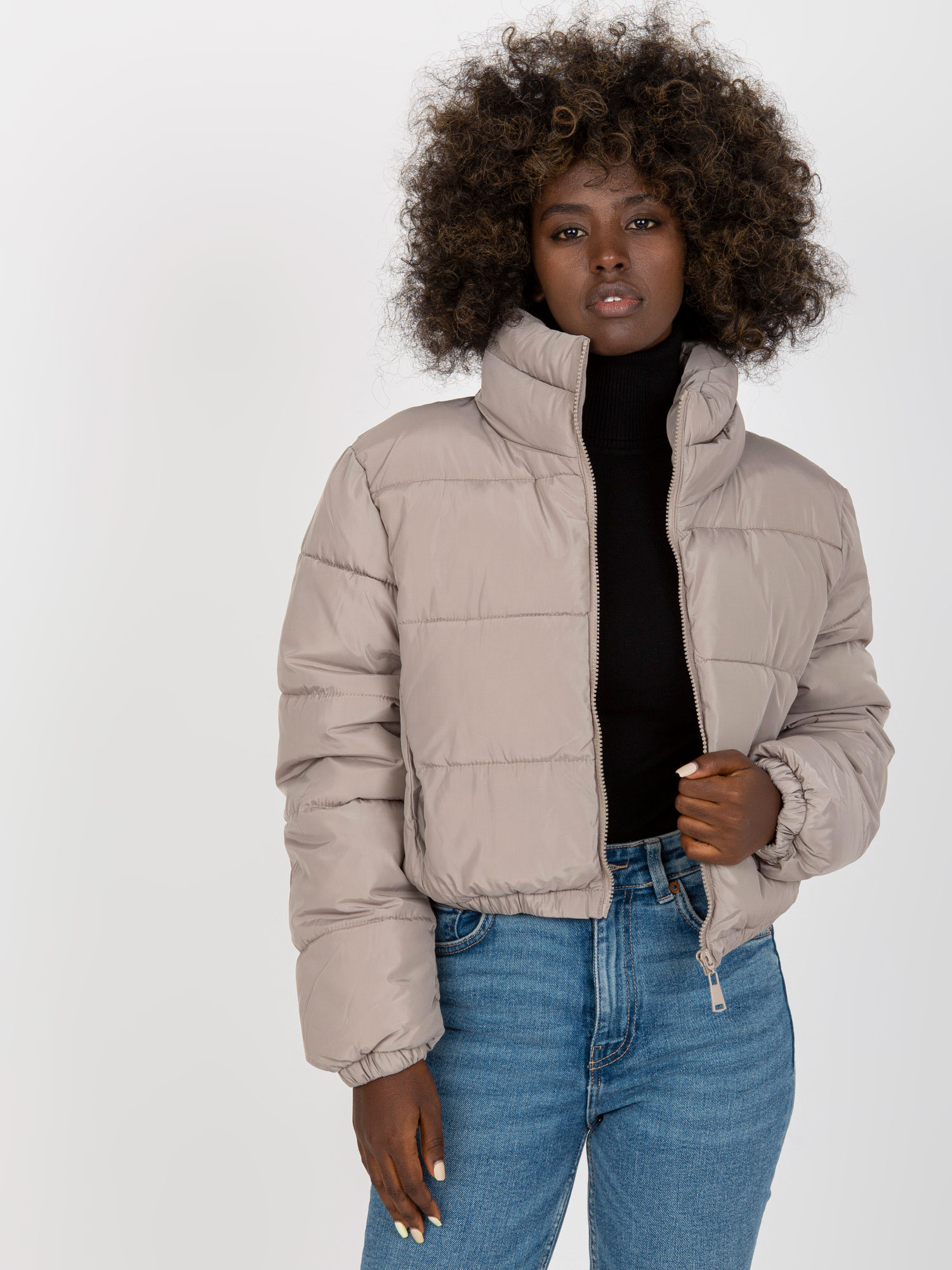 Svetlosivá skrátená crop bunda NM-KR-P21-7930.15-light grey Veľkosť: XL
