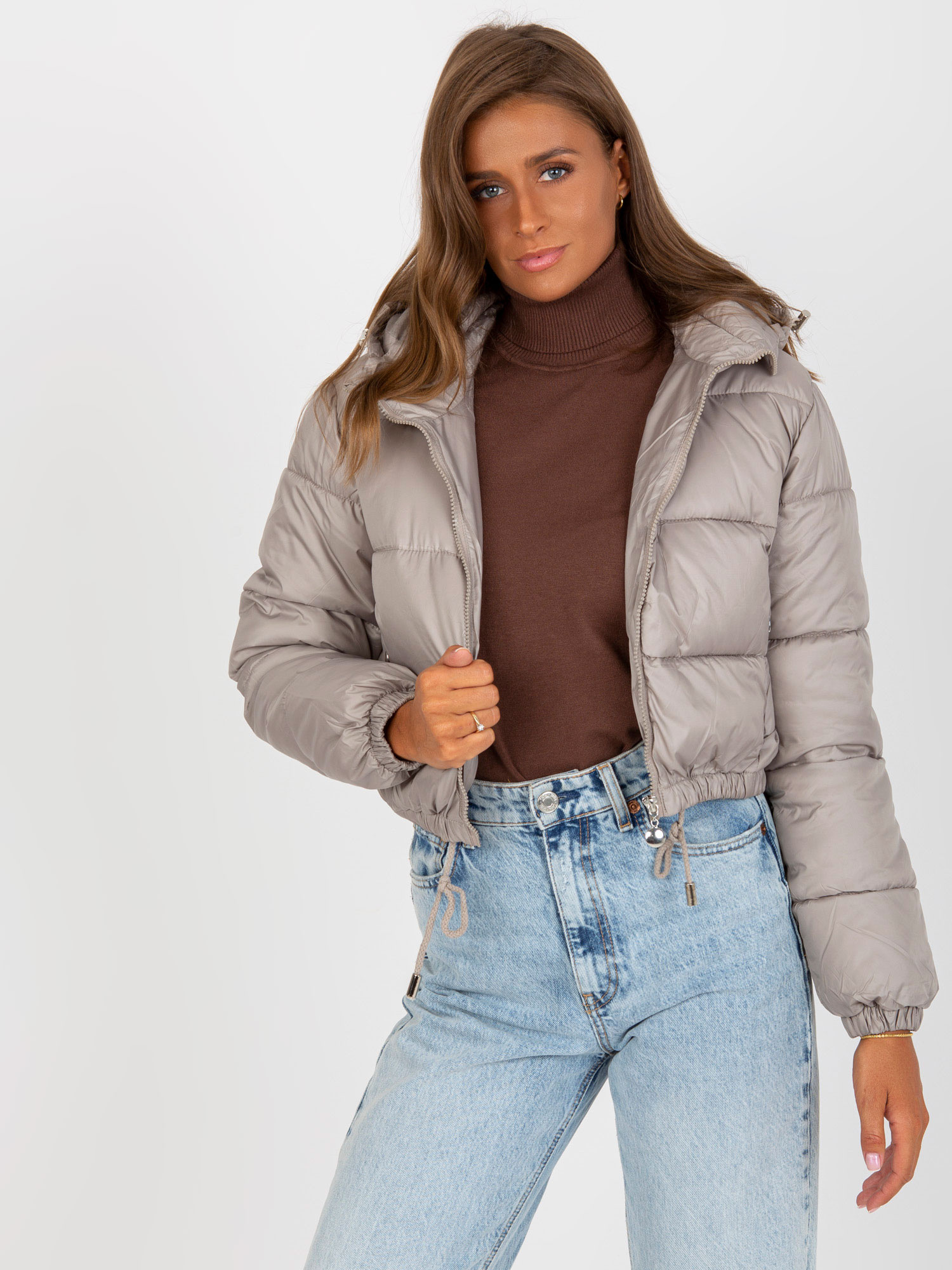 Sivá skrátená crop bunda -NM-KR-P22-6630-62.60P-grey Veľkosť: S