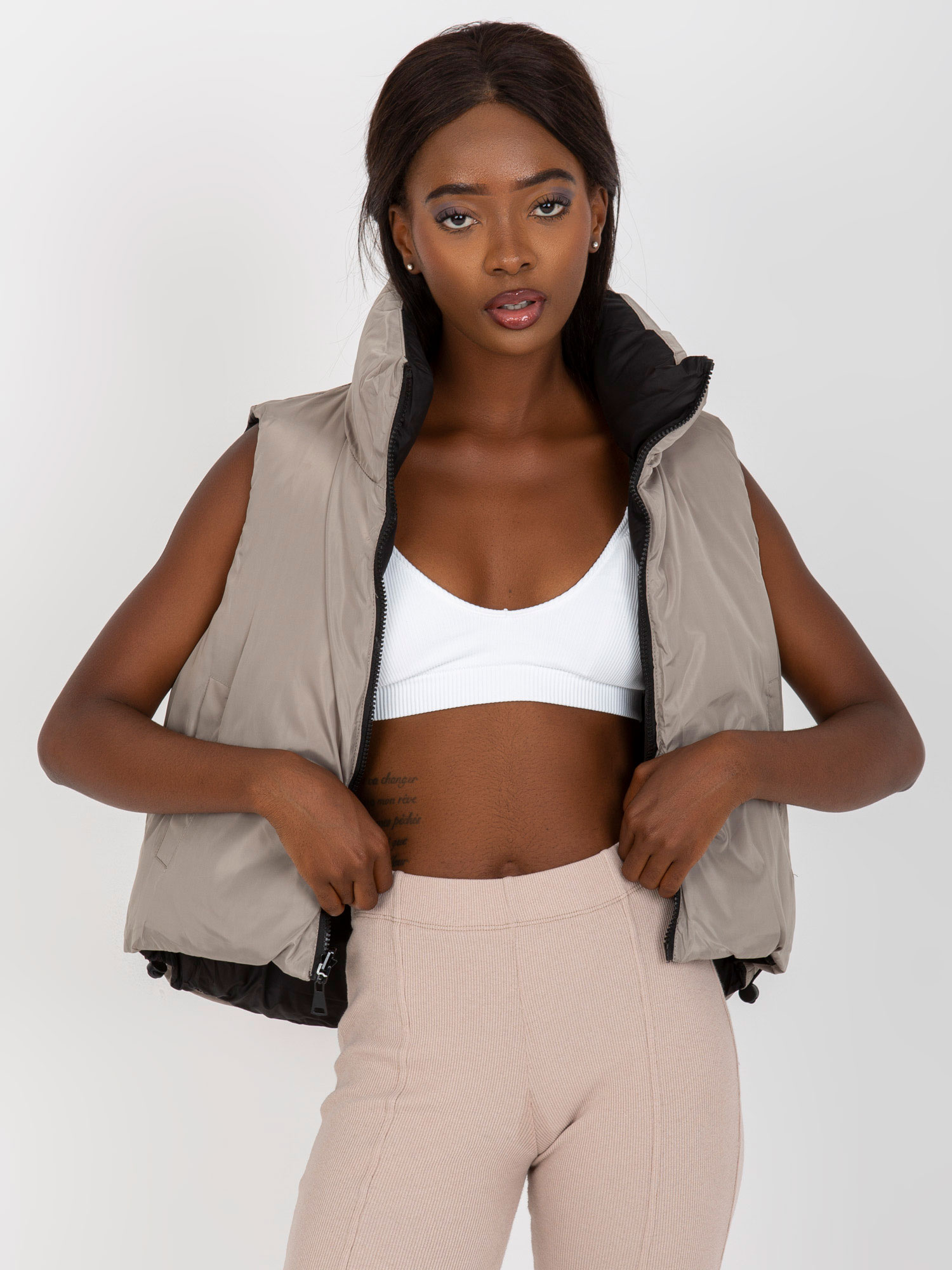 Béžovo-čierna obojstranná vesta -NM-KZ-D2-3836-1/-62.43P-black-beige Veľkosť: 2XL