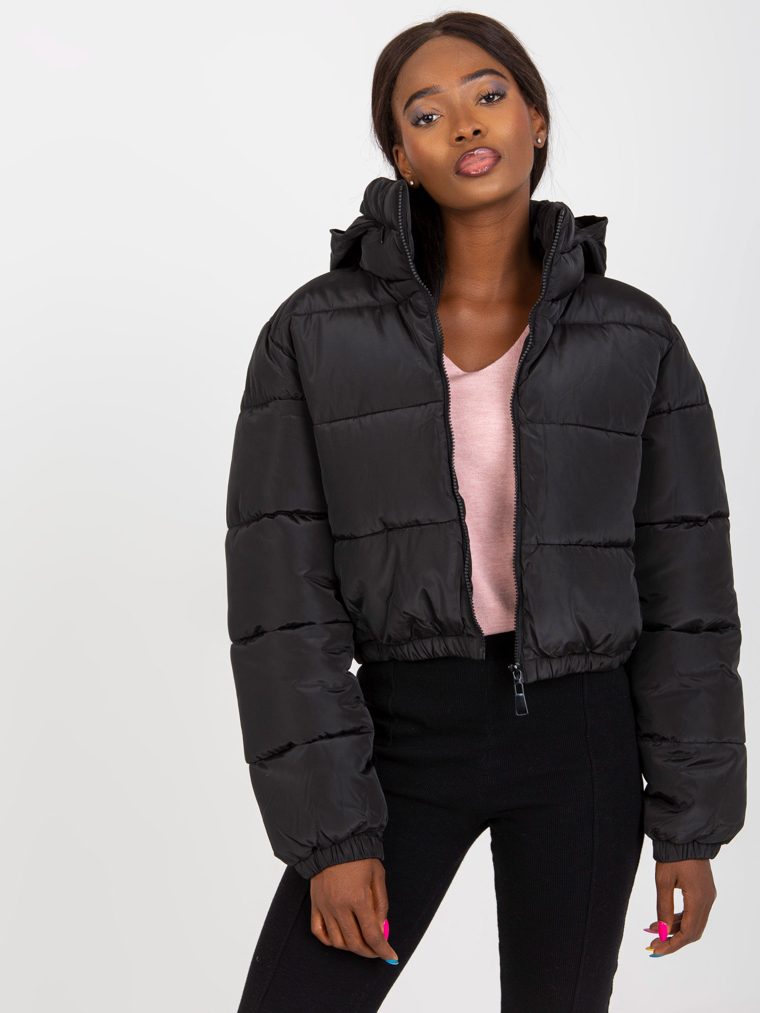 Čierna skrátená crop bunda NM-KR-P21-7930.15-black Veľkosť: XL