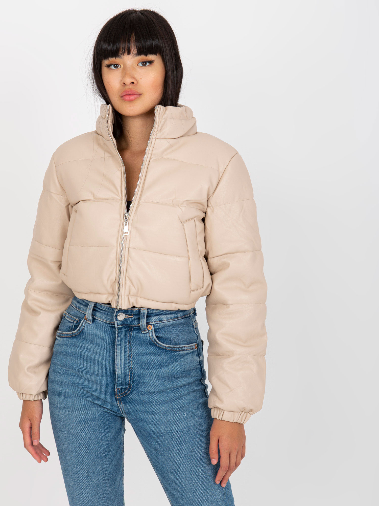 Svetlobéžová skrátená prešívaná crop bunda NM-KR-D2-3820-62.49P-light beige Veľkosť: L