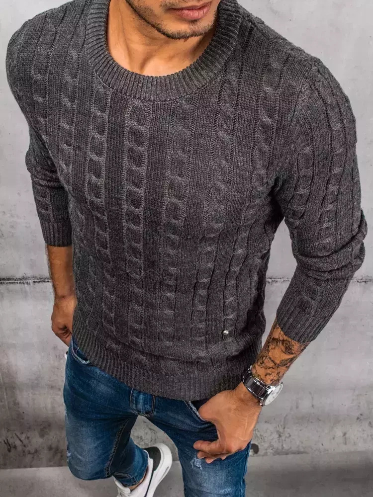 Tmavosivý pletený pánsky sveter WX1877 Veľkosť: 2XL