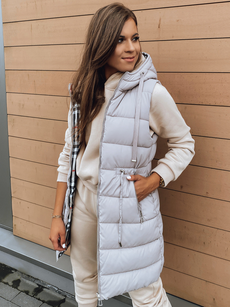 Béžovo-károvaná obojstranná dlhá vesta KERIS TY2909 Veľkosť: L