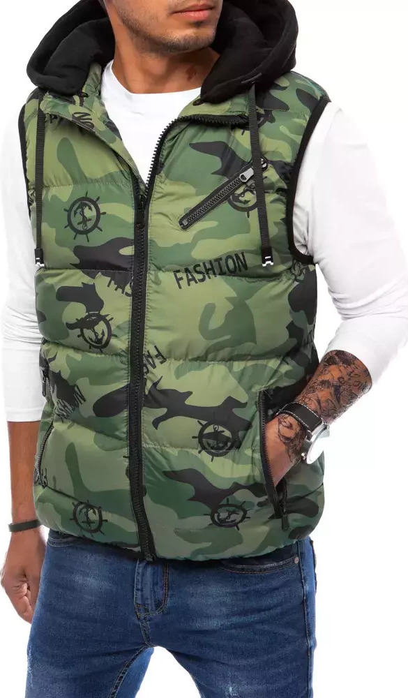 Zelená maskáčová prešívaná vesta s kapucňou TX4106 Veľkosť: S