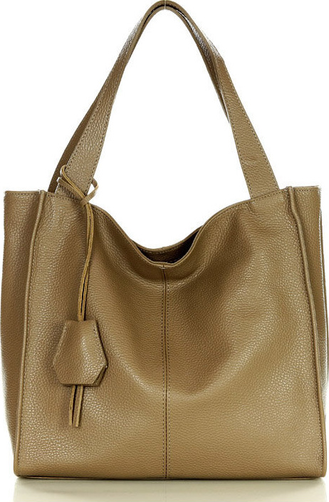 MARCO MAZZINI Béžová taupe dámska kožená shopper kabelka (s139o) Veľkosť: ONE SIZE