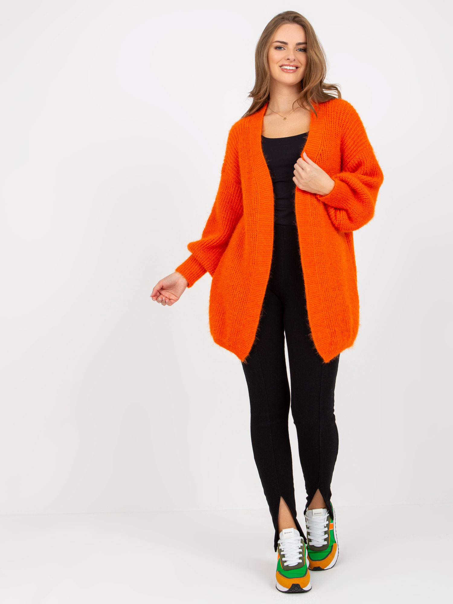 Oranžový kardigán s balónovými rukávmi -TW-SW-BI-9025.36X-orange Veľkosť: ONE SIZE