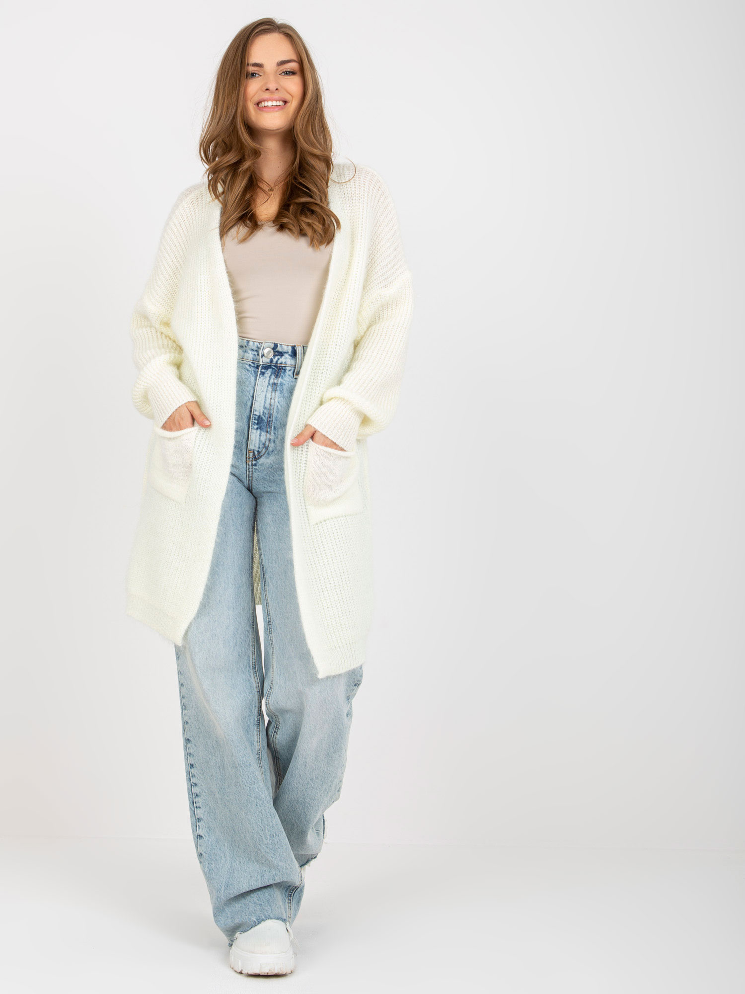 Smotanový pletený kardigan -TW-SW-BI-9019.82-ecru Veľkosť: ONE SIZE