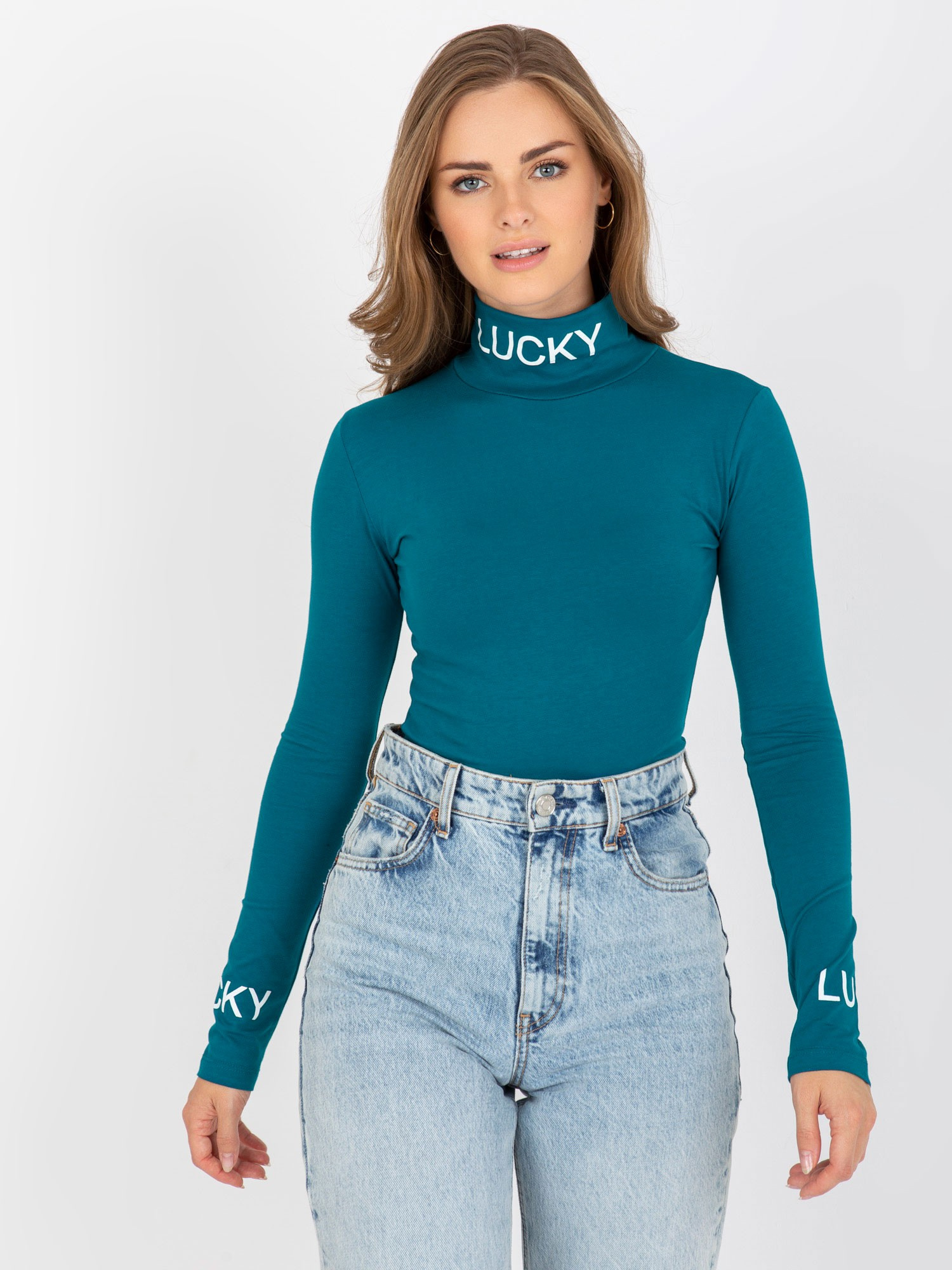 Modrý rolák s nápismi LUCKY -EM-BZ-U607.77P-sea Veľkosť: ONE SIZE
