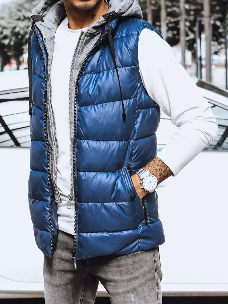 Modrá lesklá pánska vesta TX4138 Veľkosť: M