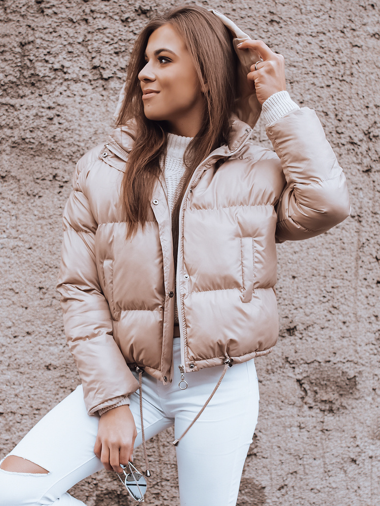 Svetlobéžová prešívaná crop bunda SIMMON TY3050 Veľkosť: ONE SIZE