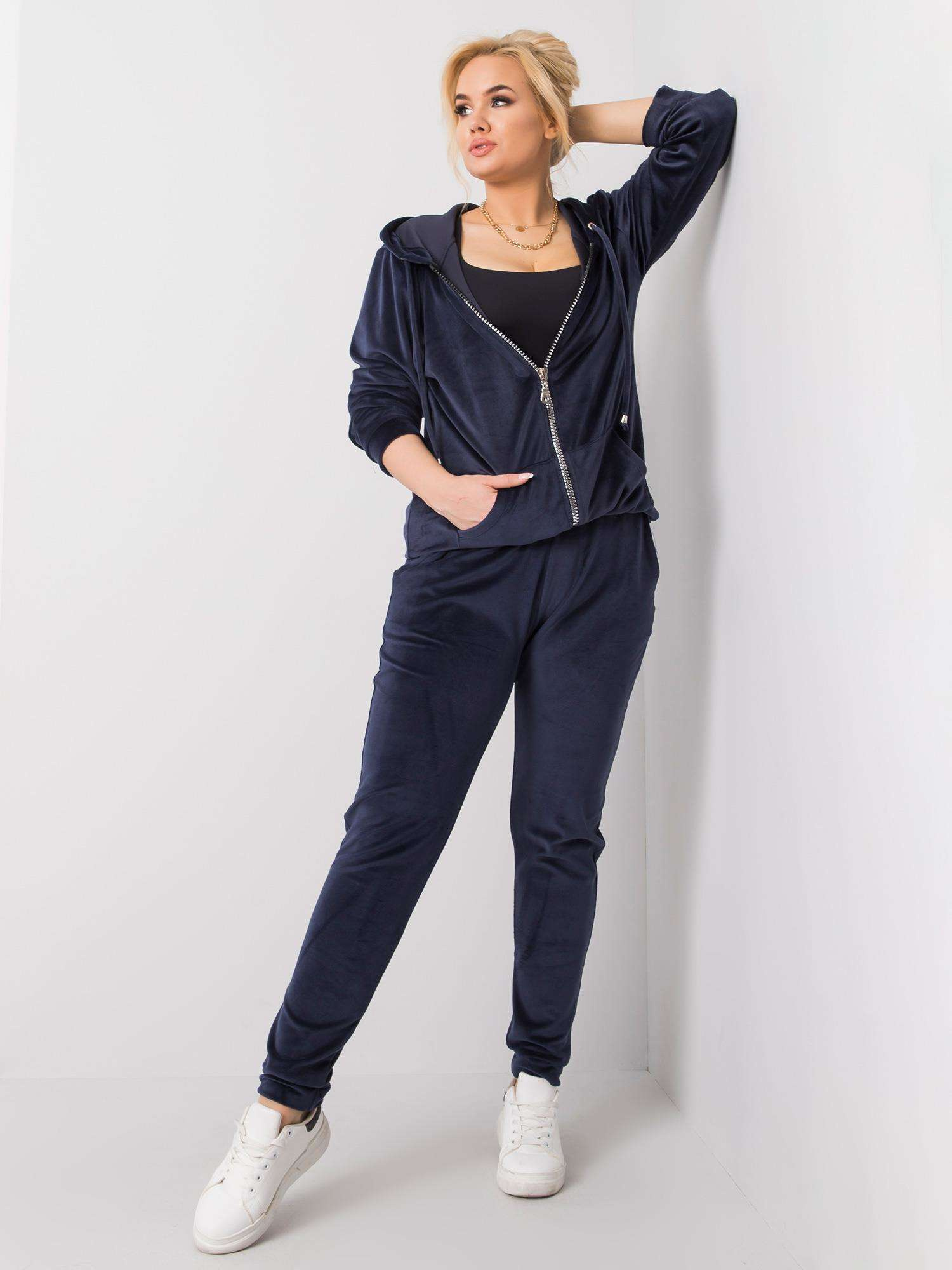 Tmavo modrá velúrová teplákovka Mitchell RV-KMPL-5961.18X-navy Veľkosť: 3XL
