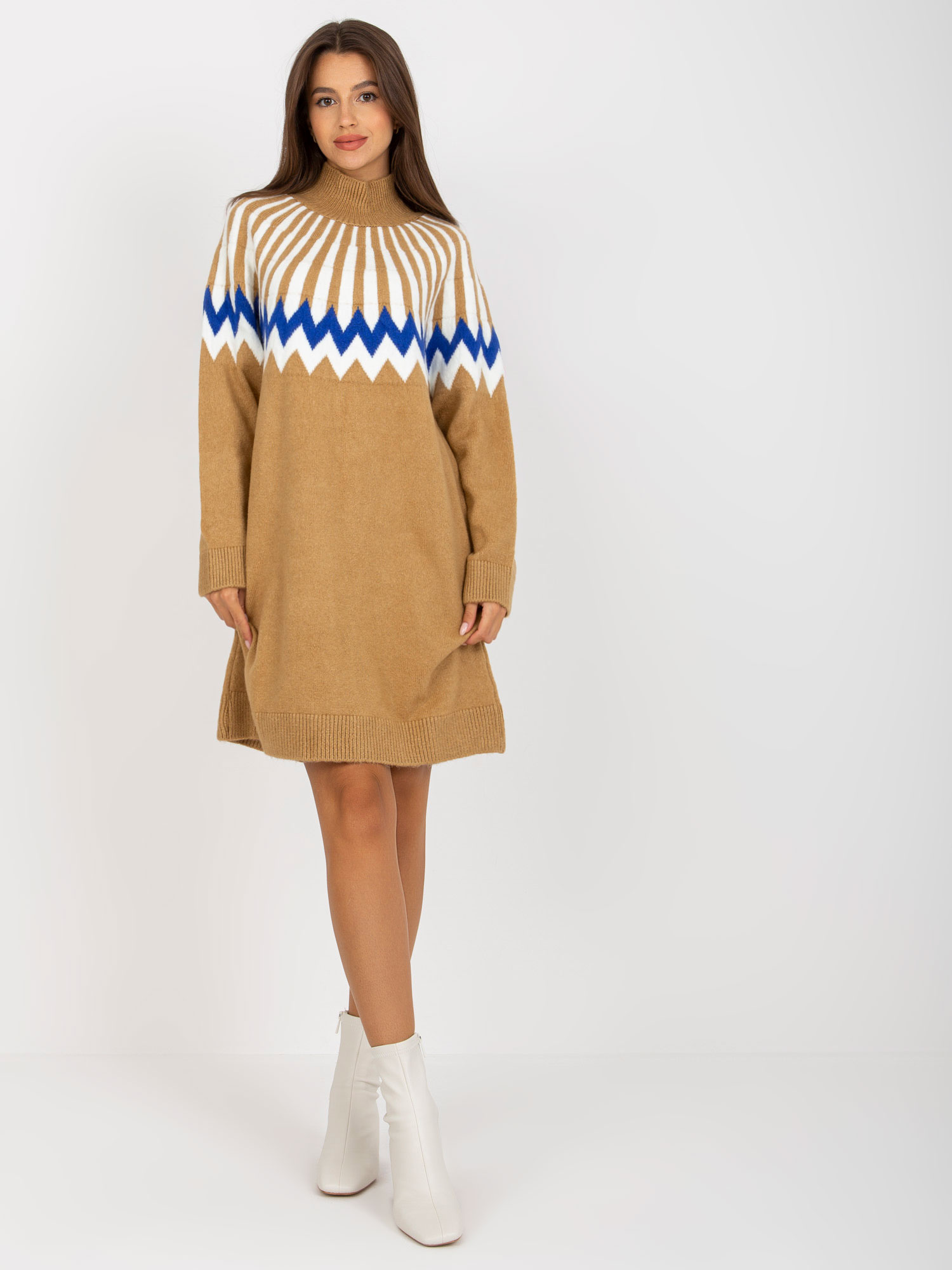 Hnedé svetrové šaty so vzorom -LC-SK-0098.37X-camel Veľkosť: ONE SIZE