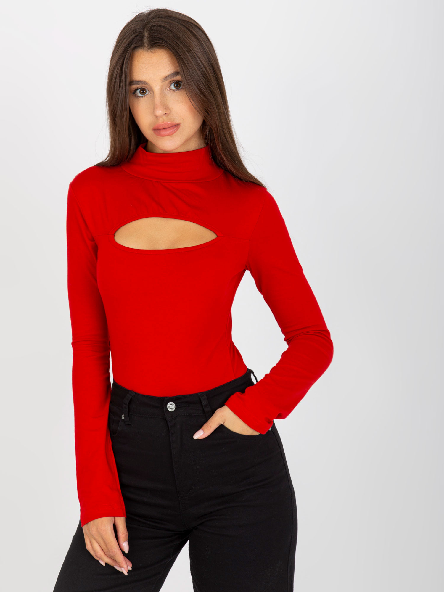 Červený rolák s prestrihom -EM-BZ-689.34P-red Veľkosť: ONE SIZE